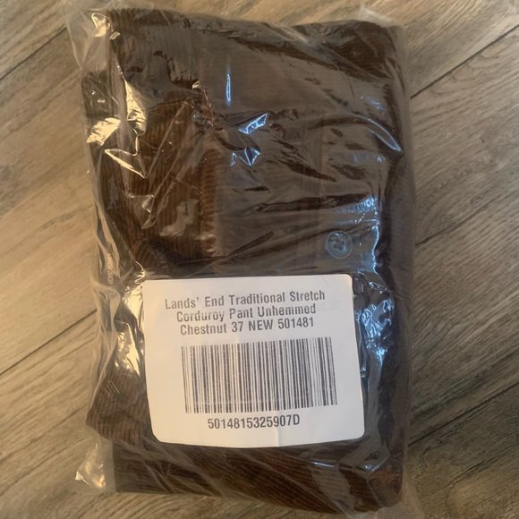 NWT LANDS' END TRADITIONAL STRETCH CORDUROY PANTS‎ COLOR CHESTNUT 37-UNHEMMED - Picture 7 of 9